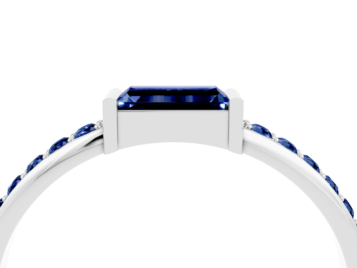 Baguette Blue Sapphire Pavé Band in Platinum with Bar Setting_4