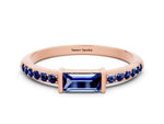 Baguette Blue Sapphire Pavé Band in Rose gold with Bar Setting