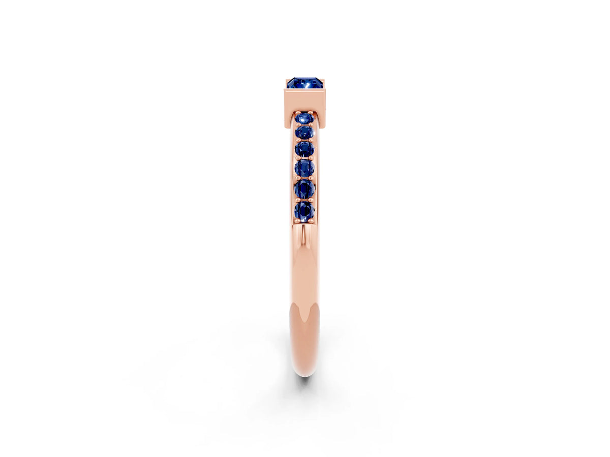 Baguette Blue Sapphire Pavé Band in Rose gold with Bar Setting_2