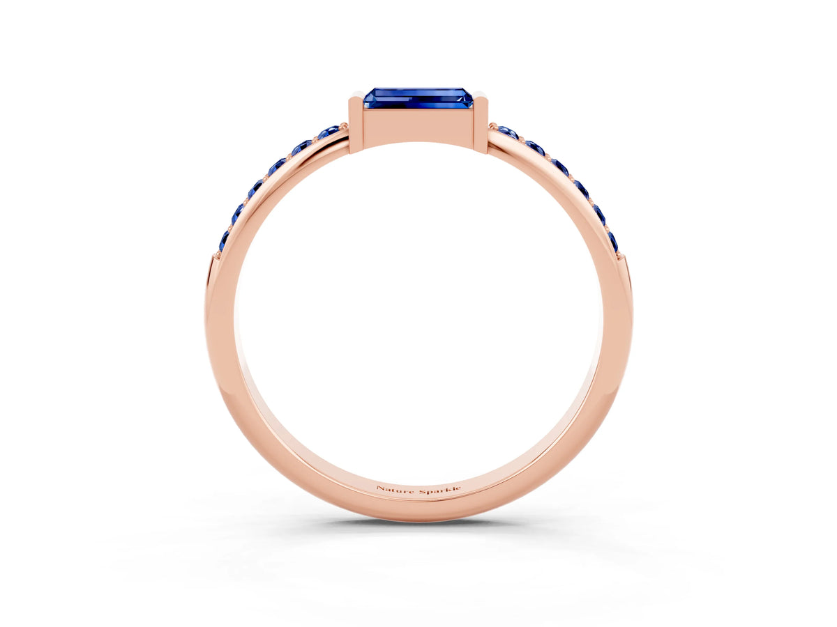 Baguette Blue Sapphire Pavé Band in Rose gold with Bar Setting_3