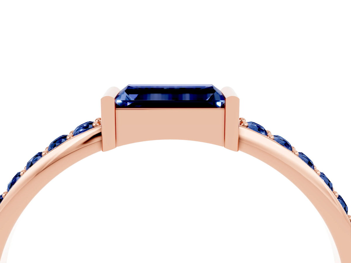 Baguette Blue Sapphire Pavé Band in Rose gold with Bar Setting_4