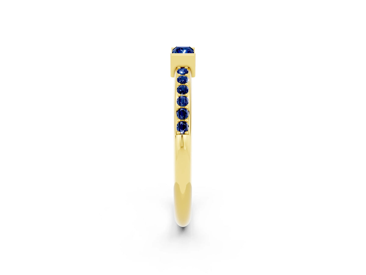 Baguette Blue Sapphire Pavé Band in Yellow gold with Bar Setting_2