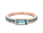 Baguette Blue Topaz Pavé Band in Rose gold with Bar Setting