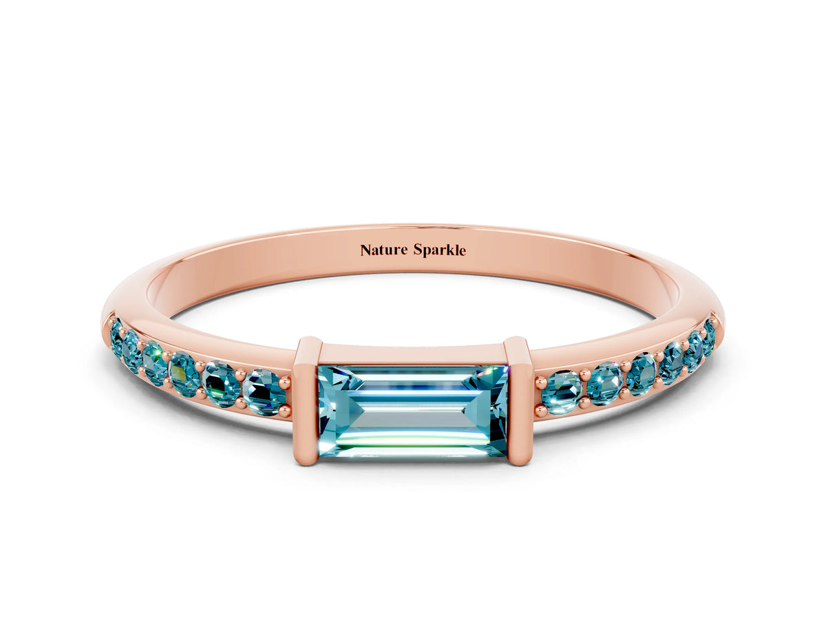 Baguette Blue Topaz Pavé Band in Rose gold with Bar Setting