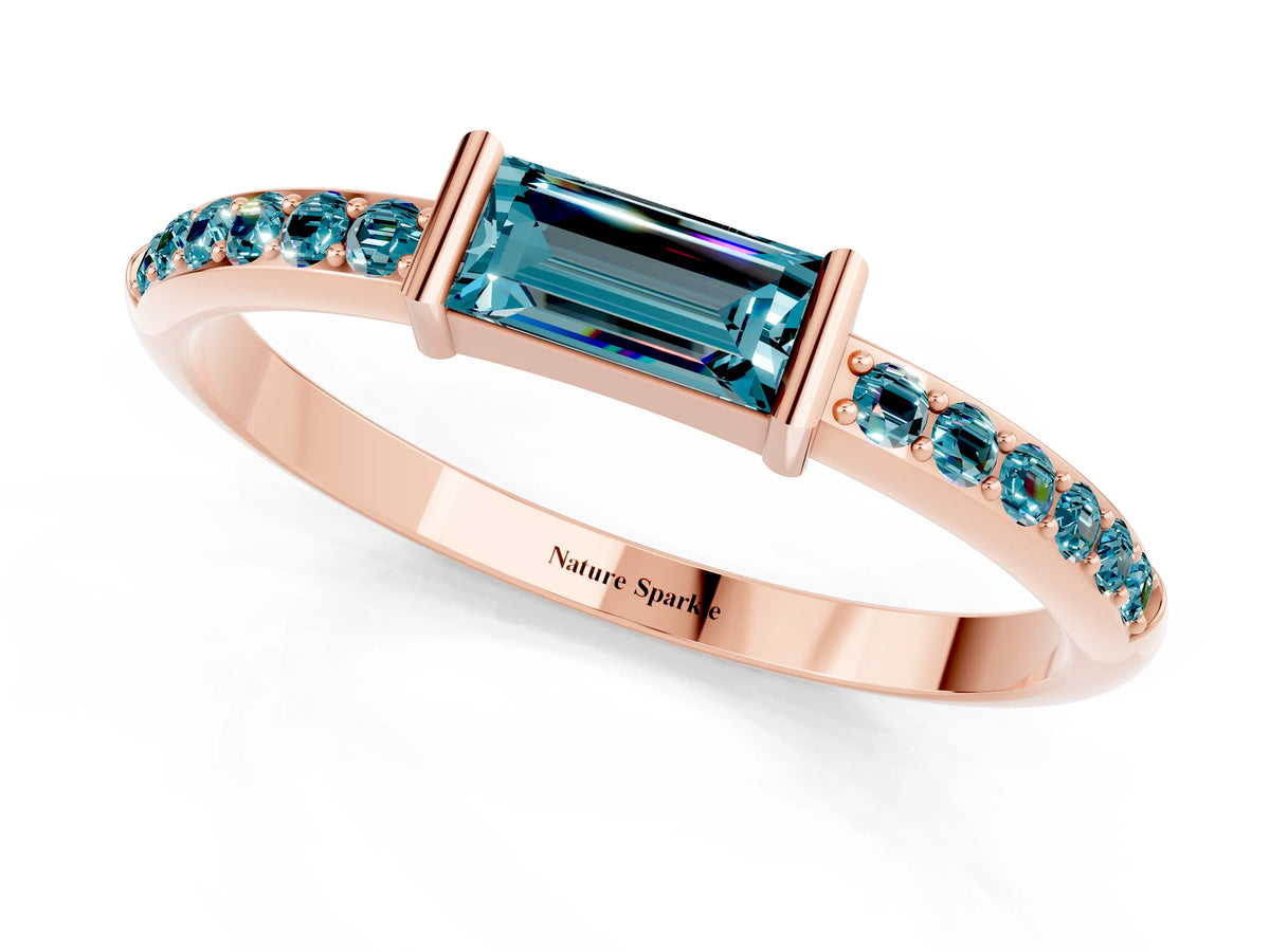 Baguette Blue Topaz Pavé Band in Rose gold with Bar Setting_1