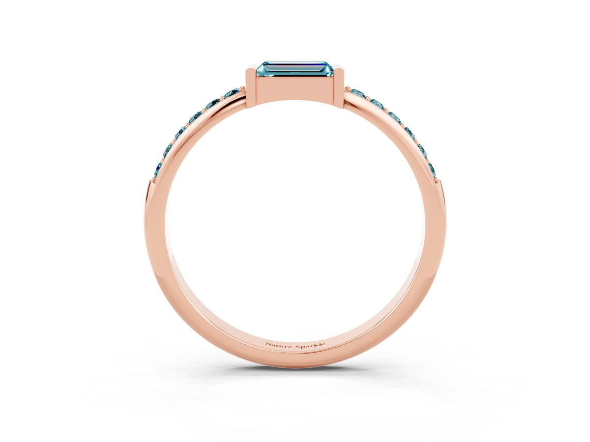 Baguette Blue Topaz Pavé Band in Rose gold with Bar Setting_3