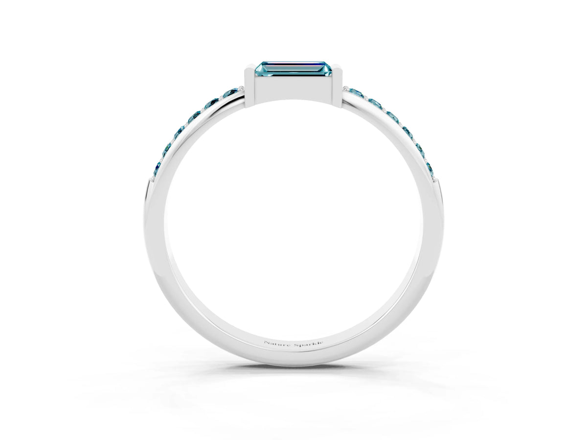 Baguette Blue Topaz Pavé Band in Silver with Bar Setting_3