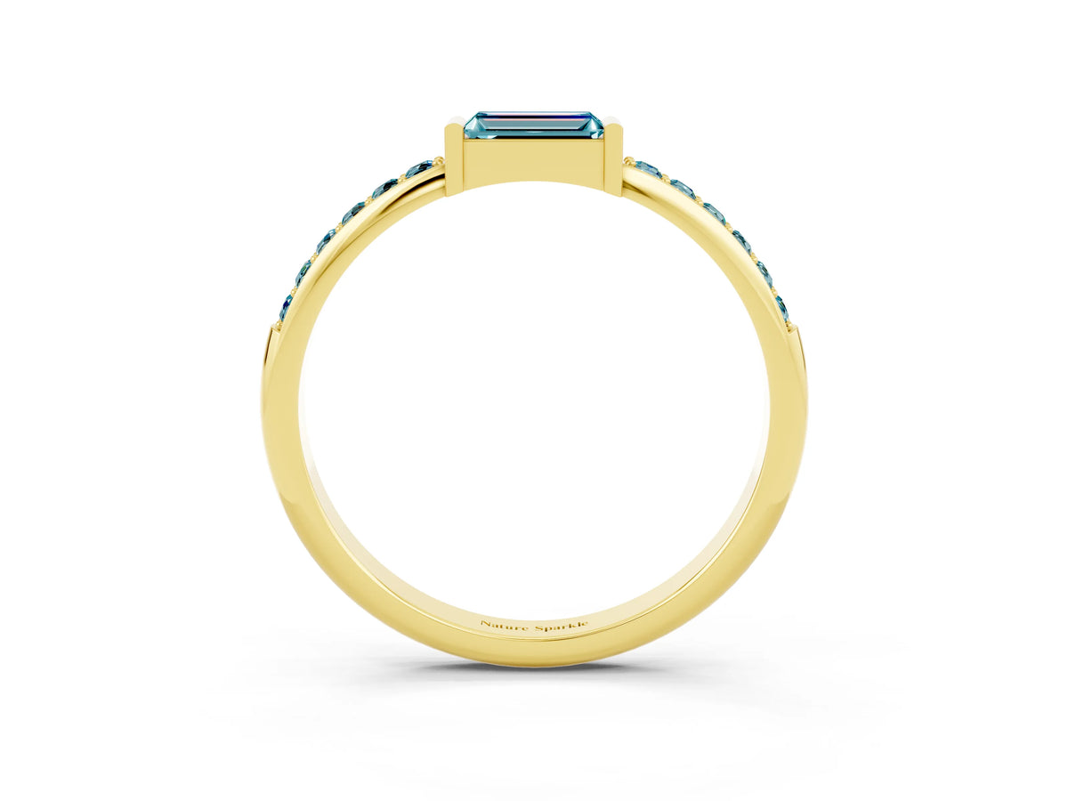 Baguette Blue Topaz Pavé Band in Yellow gold with Bar Setting_3