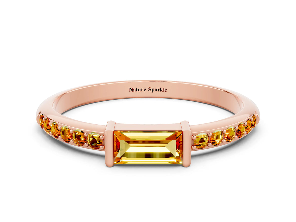 Baguette Citrine Pavé Band in Rose gold with Bar Setting