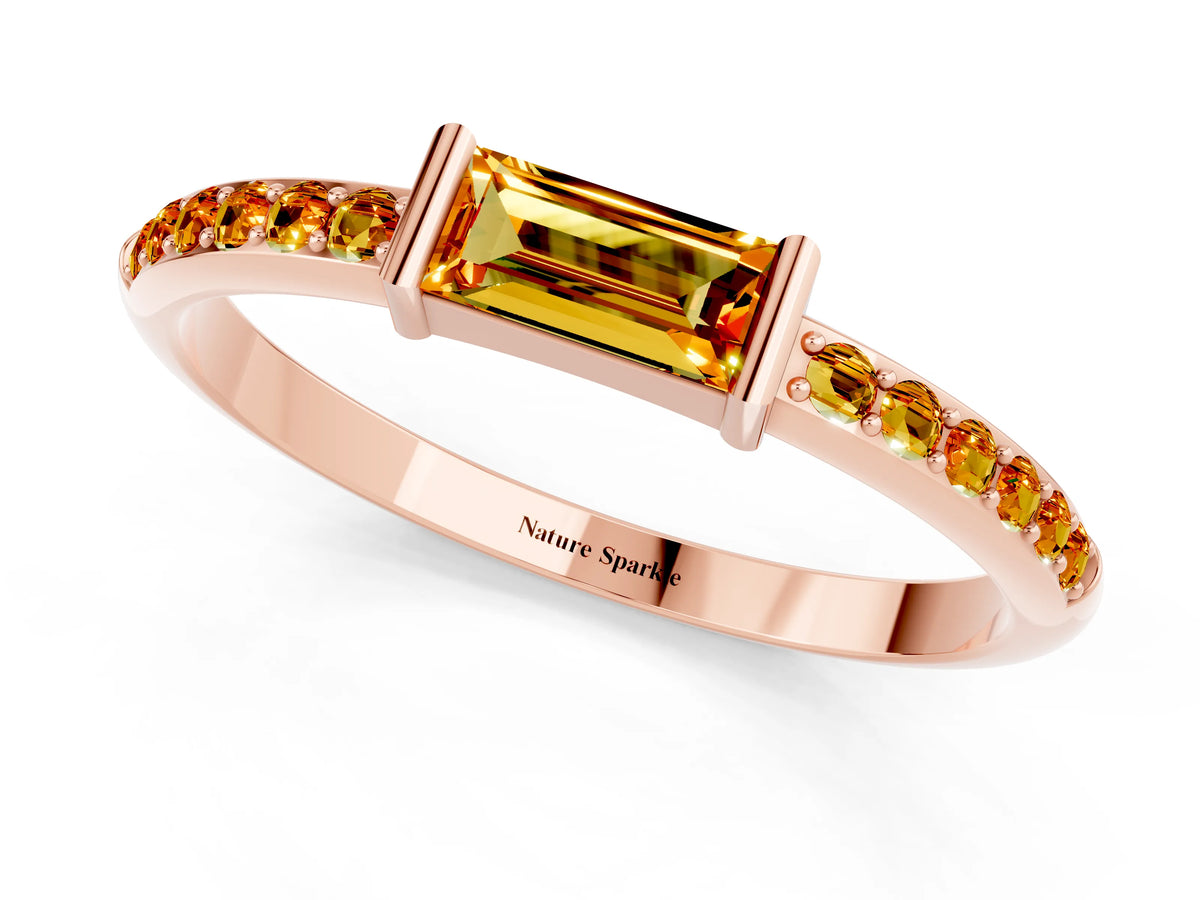 Baguette Citrine Pavé Band in Rose gold with Bar Setting_1