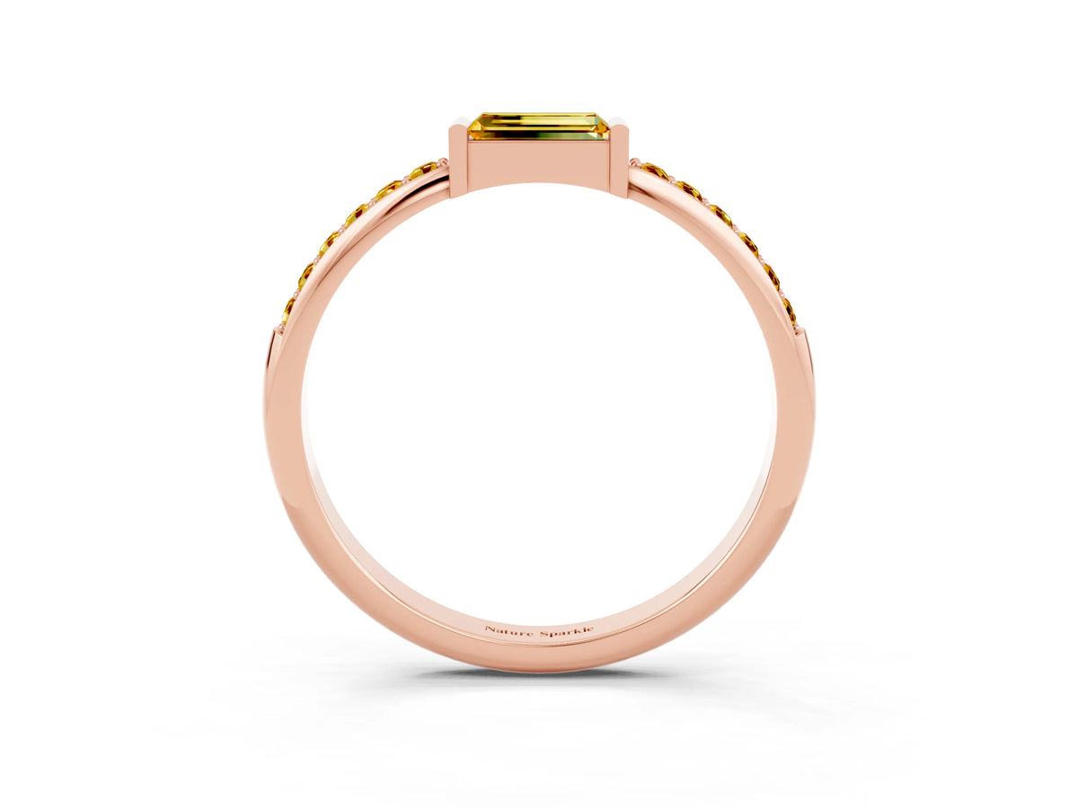 Baguette Citrine Pavé Band in Rose gold with Bar Setting_3
