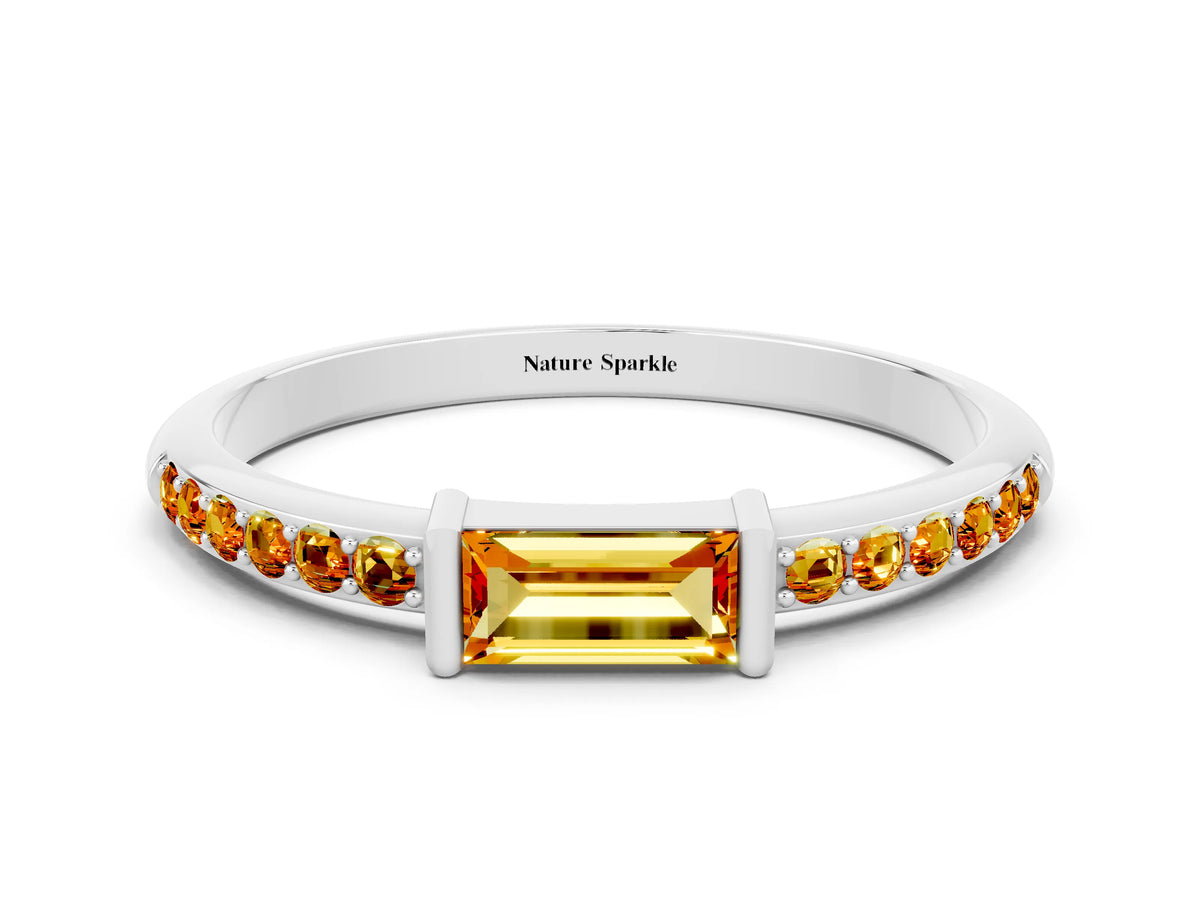 Baguette Citrine Pavé Band in Silver with Bar Setting