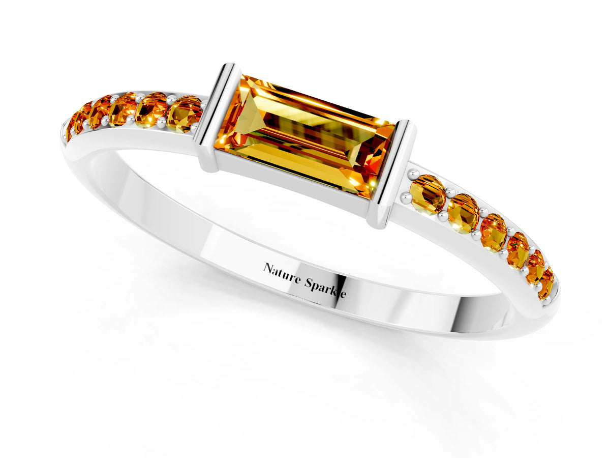 Baguette Citrine Pavé Band in Silver with Bar Setting_1