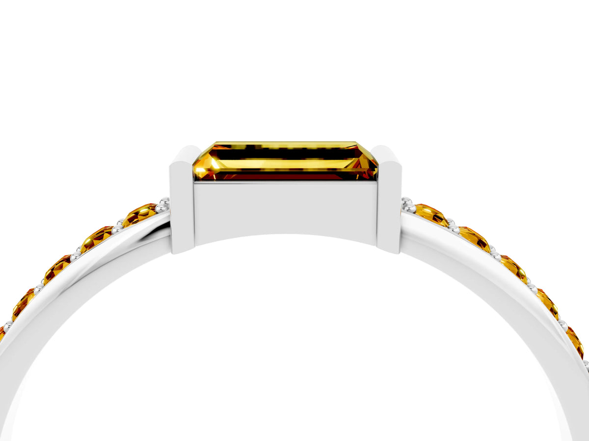 Baguette Citrine Pavé Band in White gold with Bar Setting_4