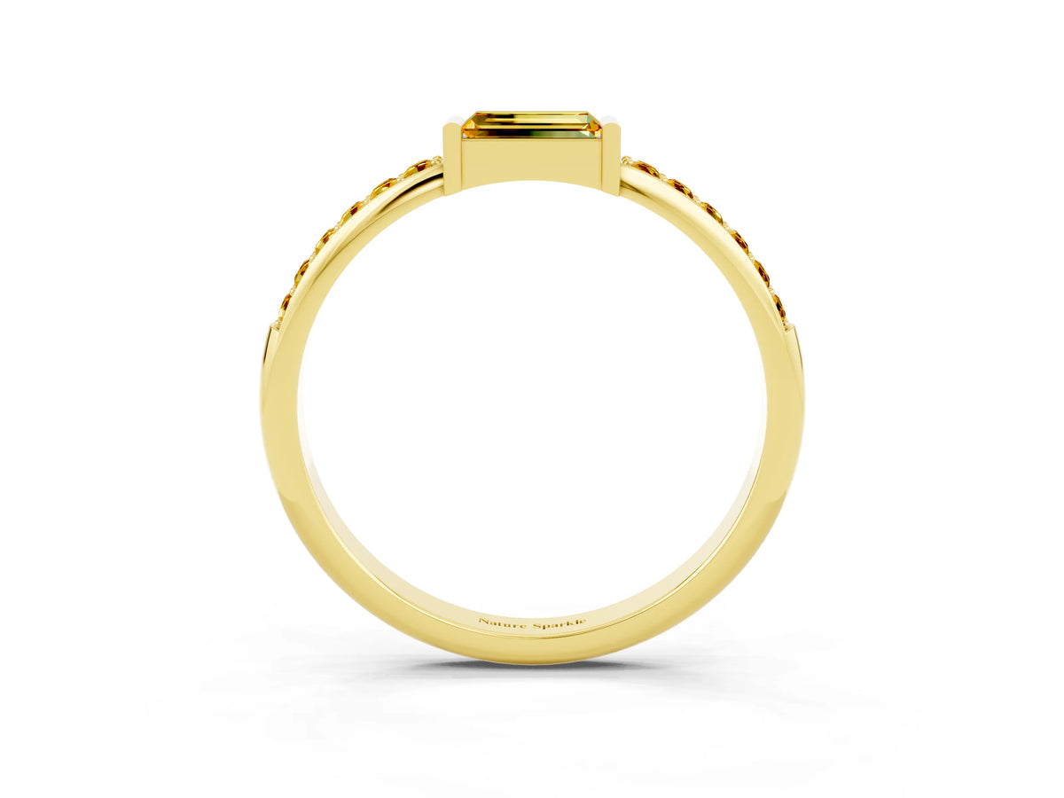 Baguette Citrine Pavé Band in Yellow gold with Bar Setting_3