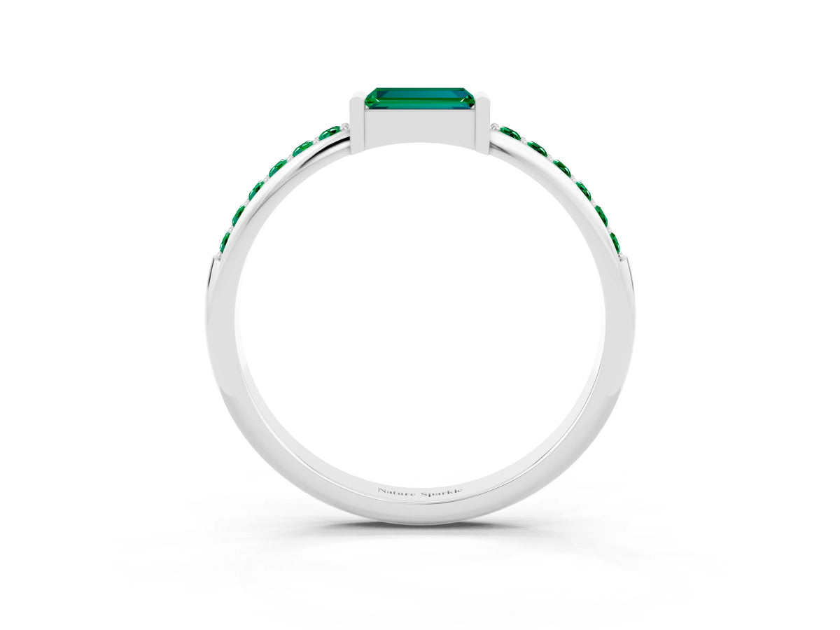 Baguette Emerald Pavé Band in Silver with Bar Setting_3