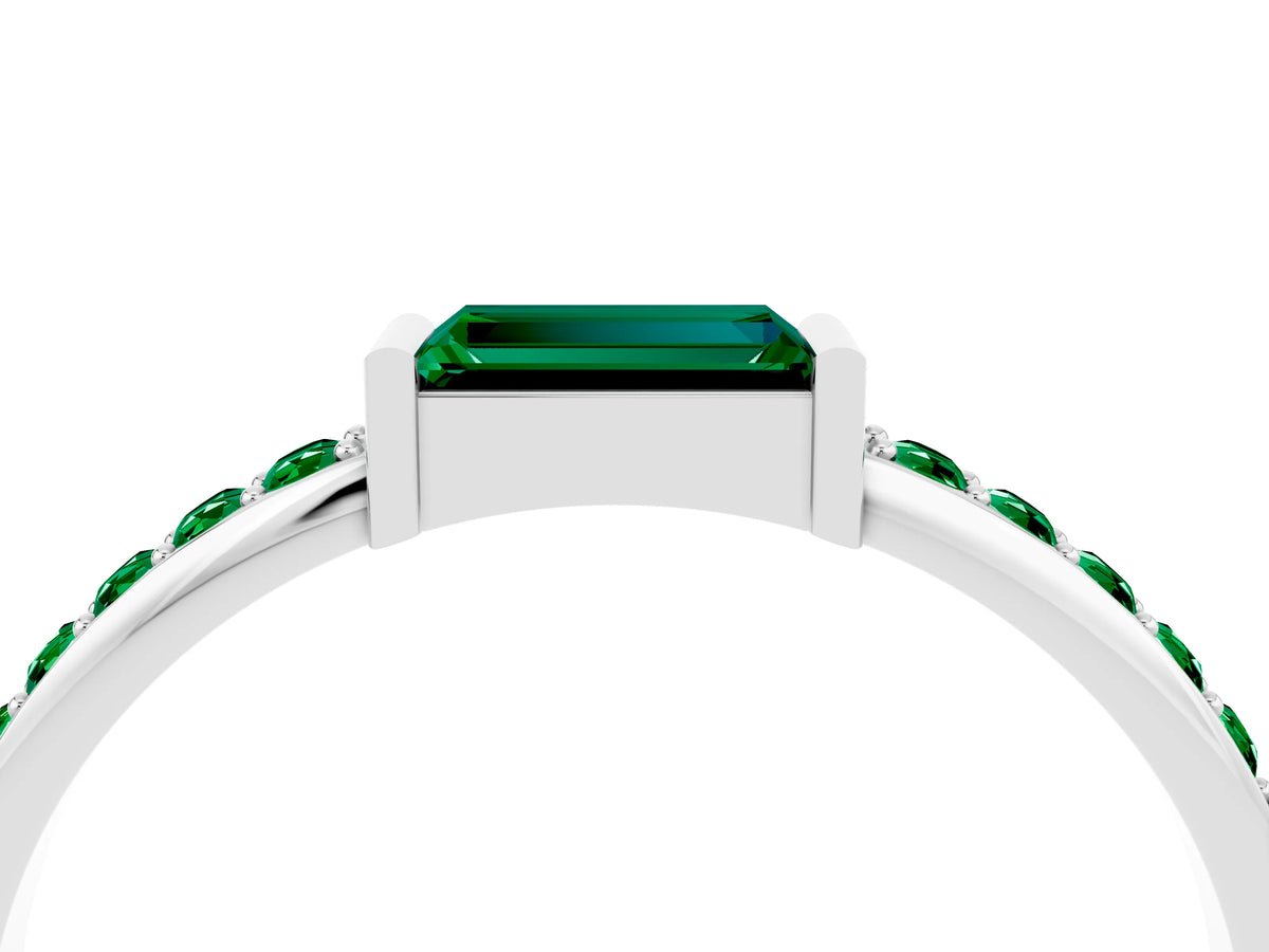 Baguette Emerald Pavé Band in Silver with Bar Setting_4