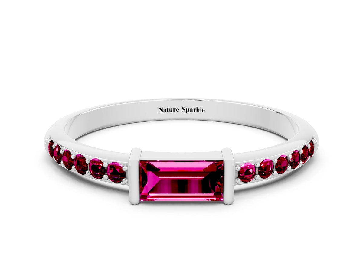 Baguette Garnet Pavé Band in Platinum with Bar Setting
