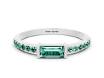 Baguette Green Sapphire Pavé Band in Platinum with Bar Setting