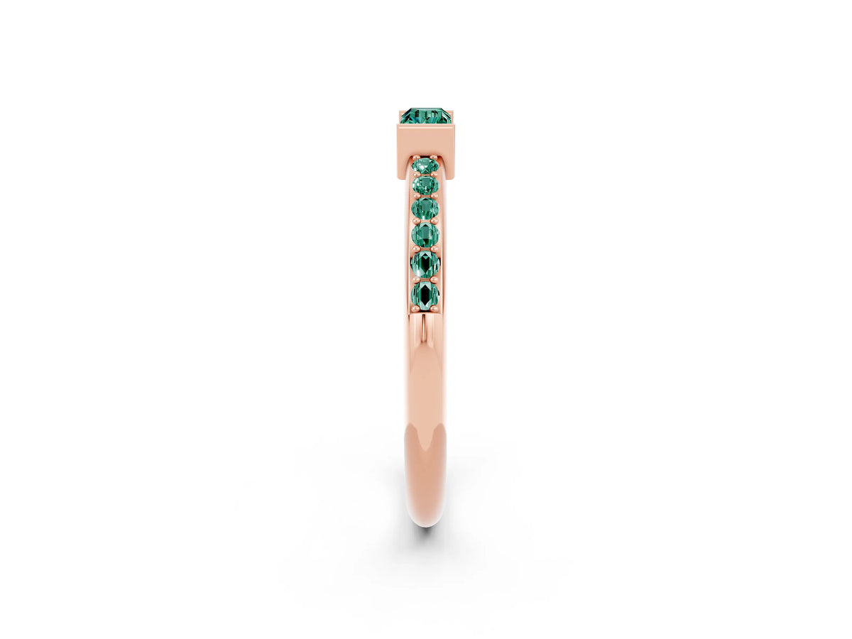 Baguette Green Sapphire Pavé Band in Rose gold with Bar Setting_2