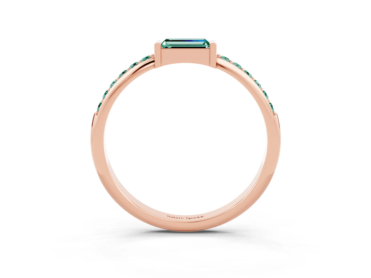 Baguette Green Sapphire Pavé Band in Rose gold with Bar Setting_3