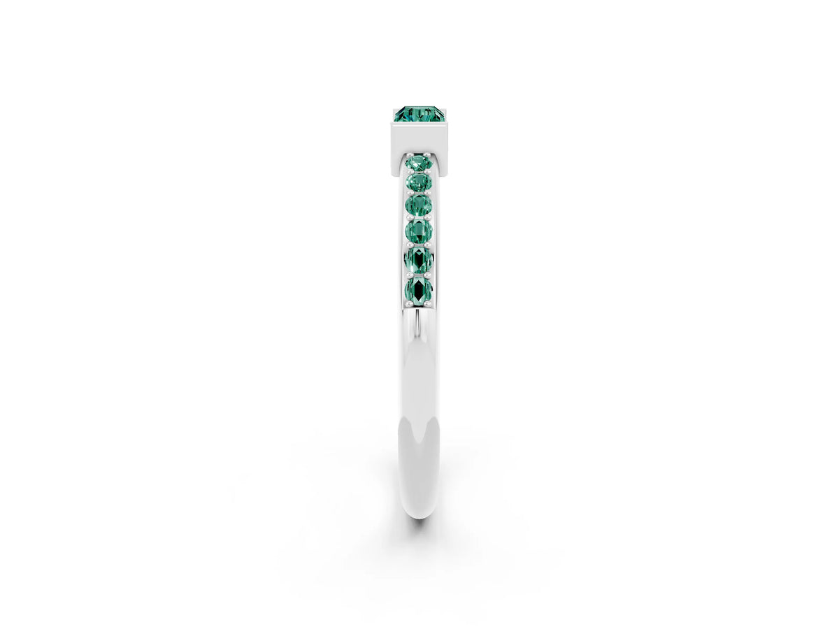 Baguette Green Sapphire Pavé Band in Silver with Bar Setting_2