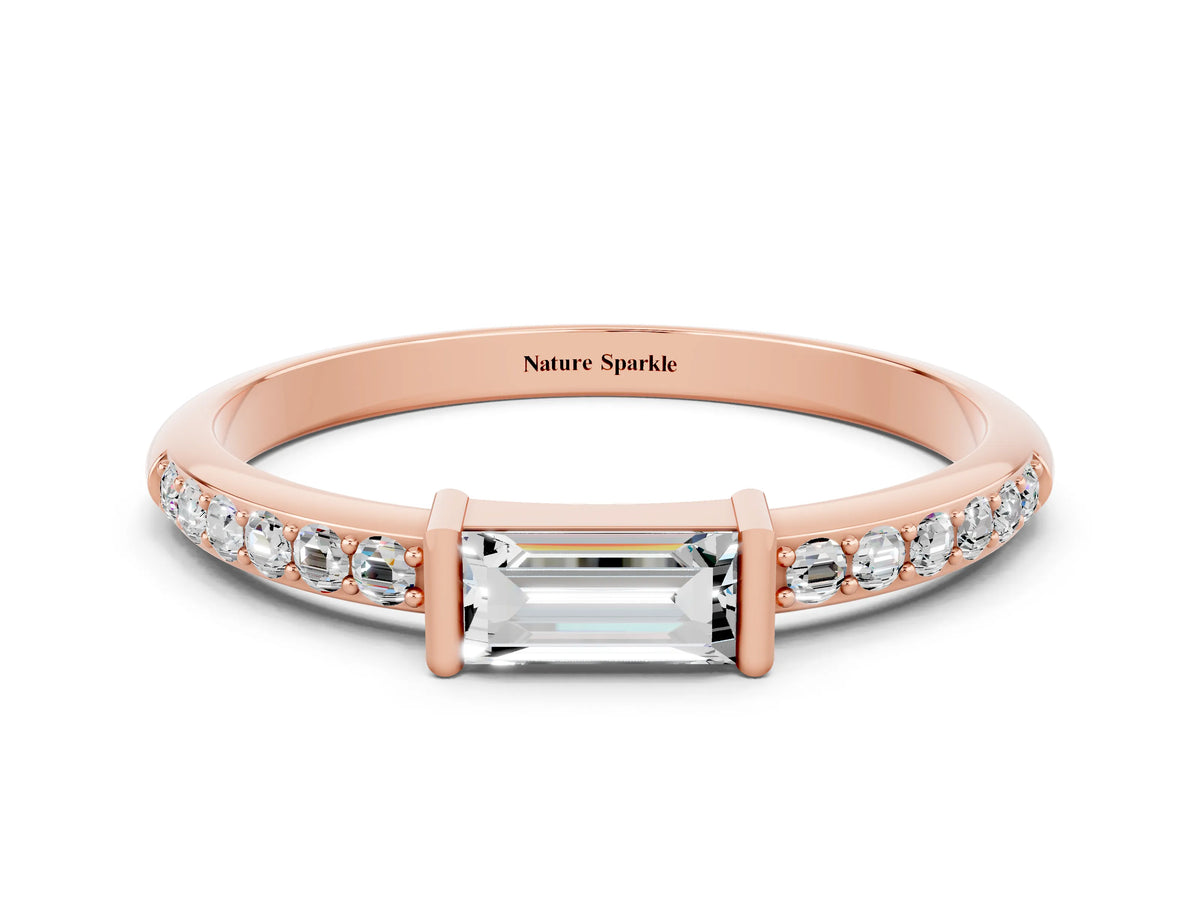 Baguette Moissanite Pavé Band in Rose gold with Bar Setting