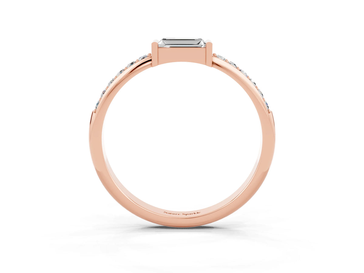 Baguette Moissanite Pavé Band in Rose gold with Bar Setting_3