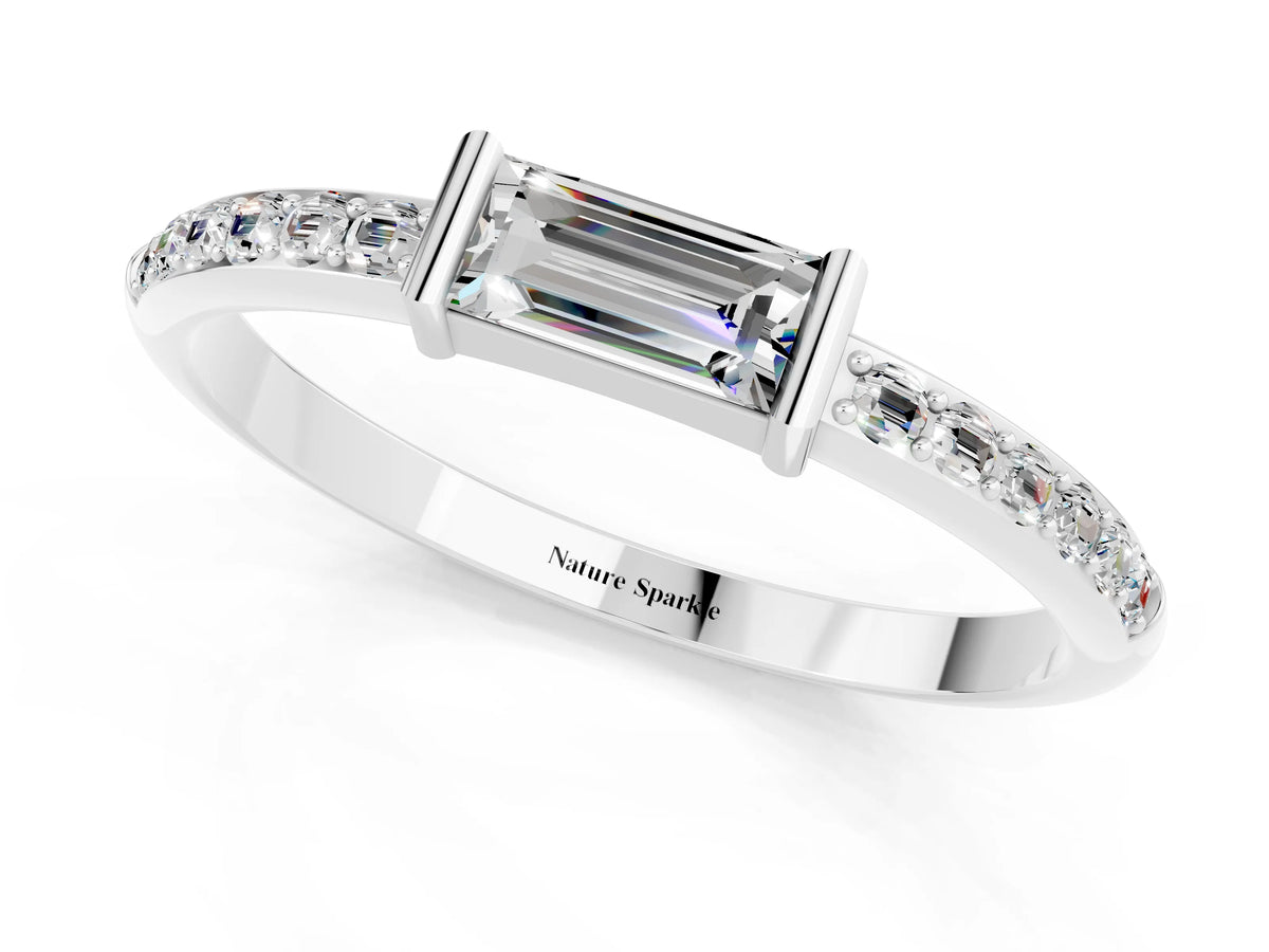 Baguette Moissanite Pavé Band in Silver with Bar Setting_1