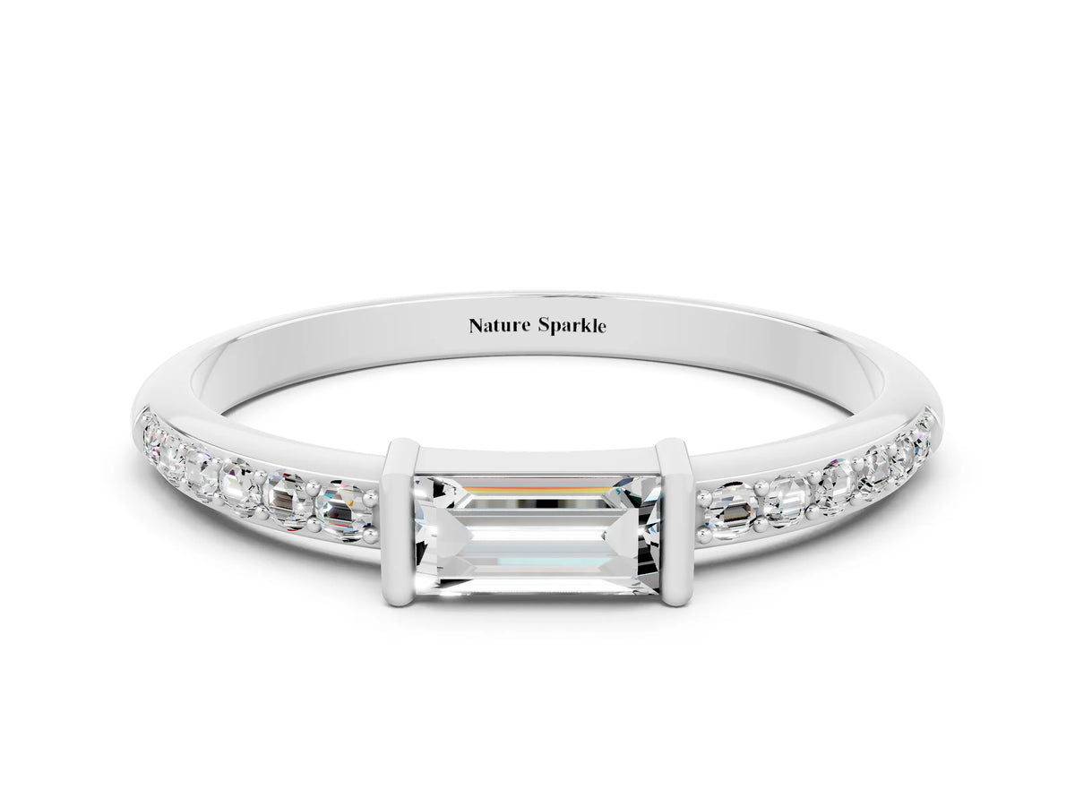 Baguette Moissanite Pavé Band in White gold with Bar Setting