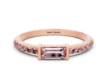 Baguette Morganite Pavé Band in Rose gold with Bar Setting