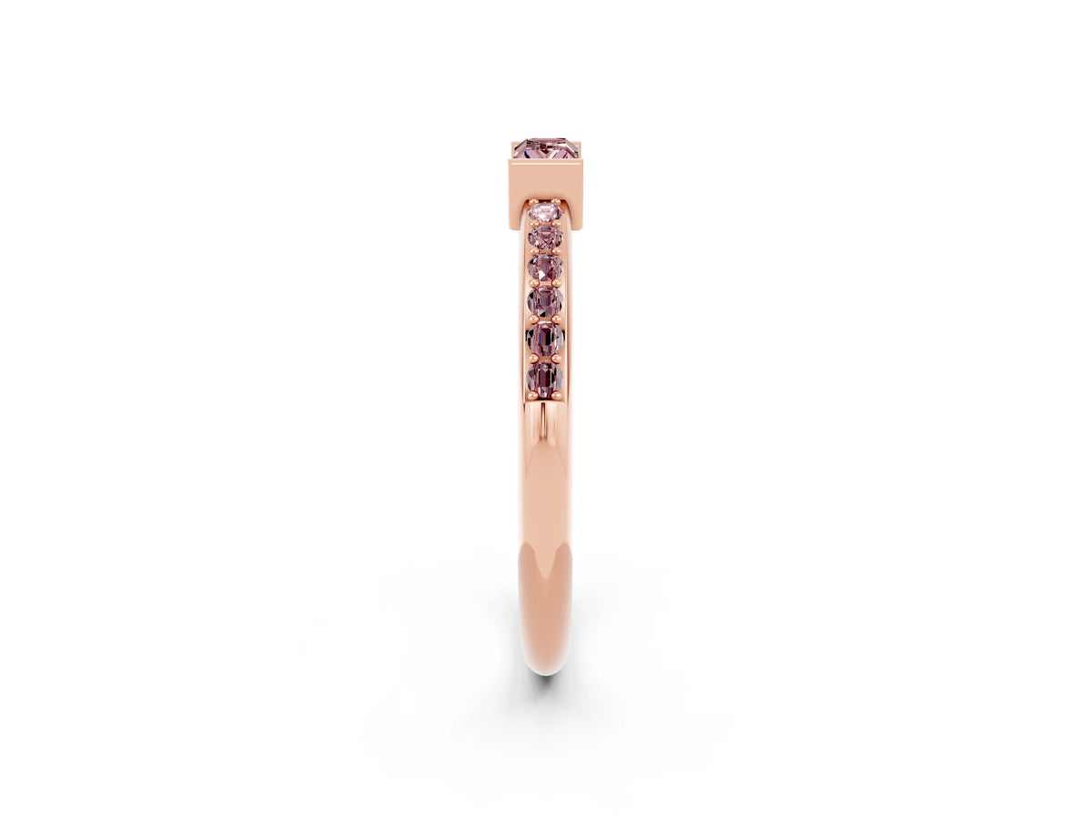 Baguette Morganite Pavé Band in Rose gold with Bar Setting_2