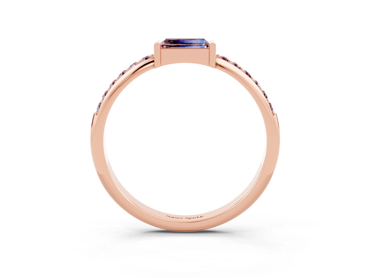 Baguette Morganite Pavé Band in Rose gold with Bar Setting_3