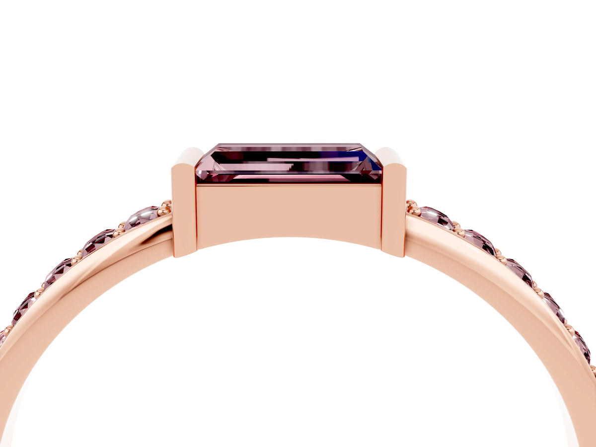 Baguette Morganite Pavé Band in Rose gold with Bar Setting_4