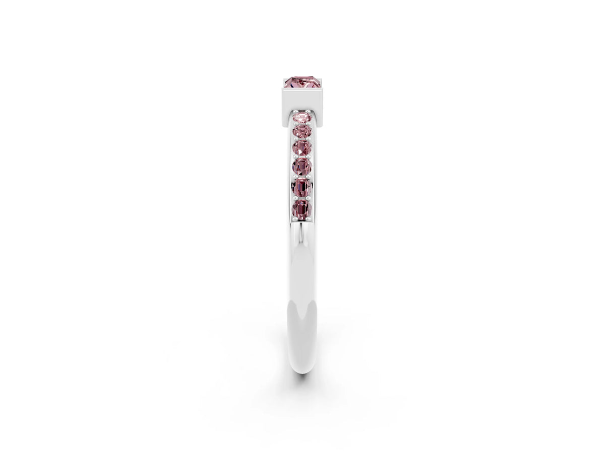 Baguette Morganite Pavé Band in Silver with Bar Setting_2