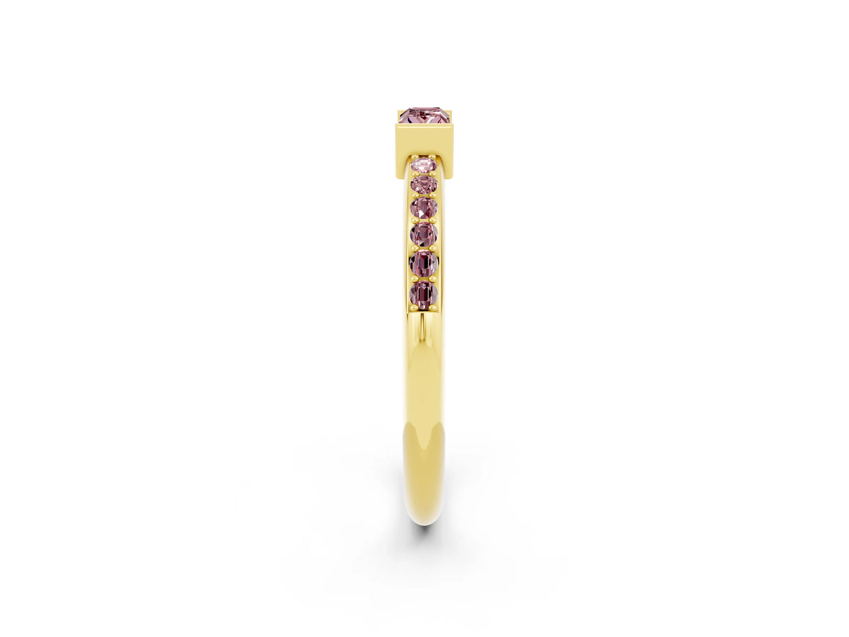 Baguette Morganite Pavé Band in Yellow gold with Bar Setting_2