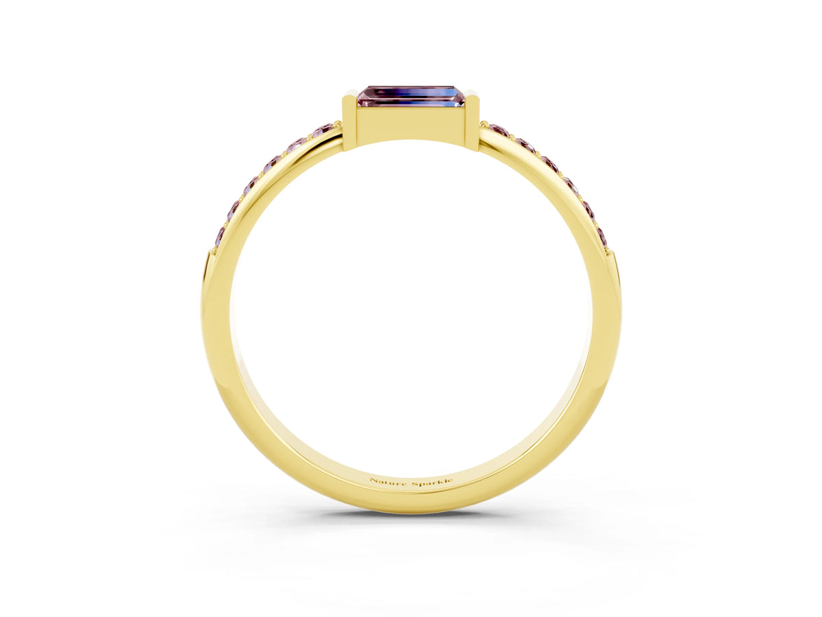 Baguette Morganite Pavé Band in Yellow gold with Bar Setting_3