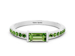 Baguette Peridot Pavé Band in Silver with Bar Setting