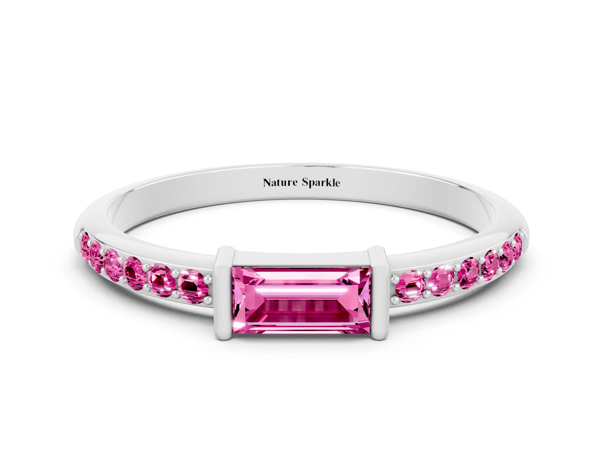 Baguette Pink Sapphire Pavé Band in Platinum with Bar Setting