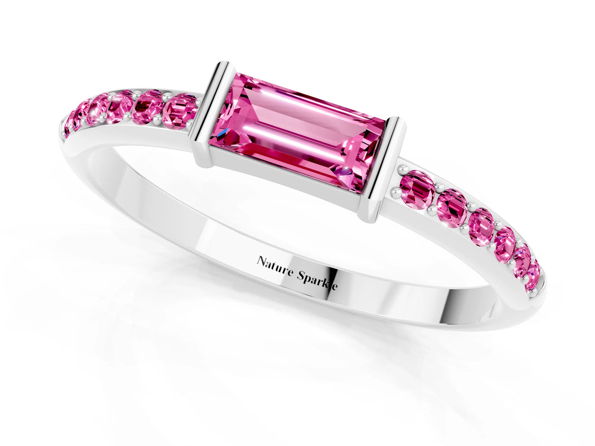 Baguette Pink Sapphire Pavé Band in Platinum with Bar Setting_1