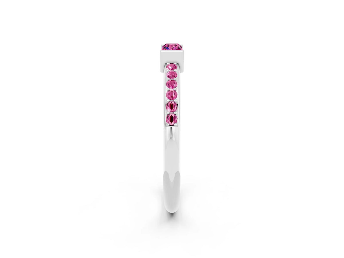 Baguette Pink Sapphire Pavé Band in Silver with Bar Setting_2