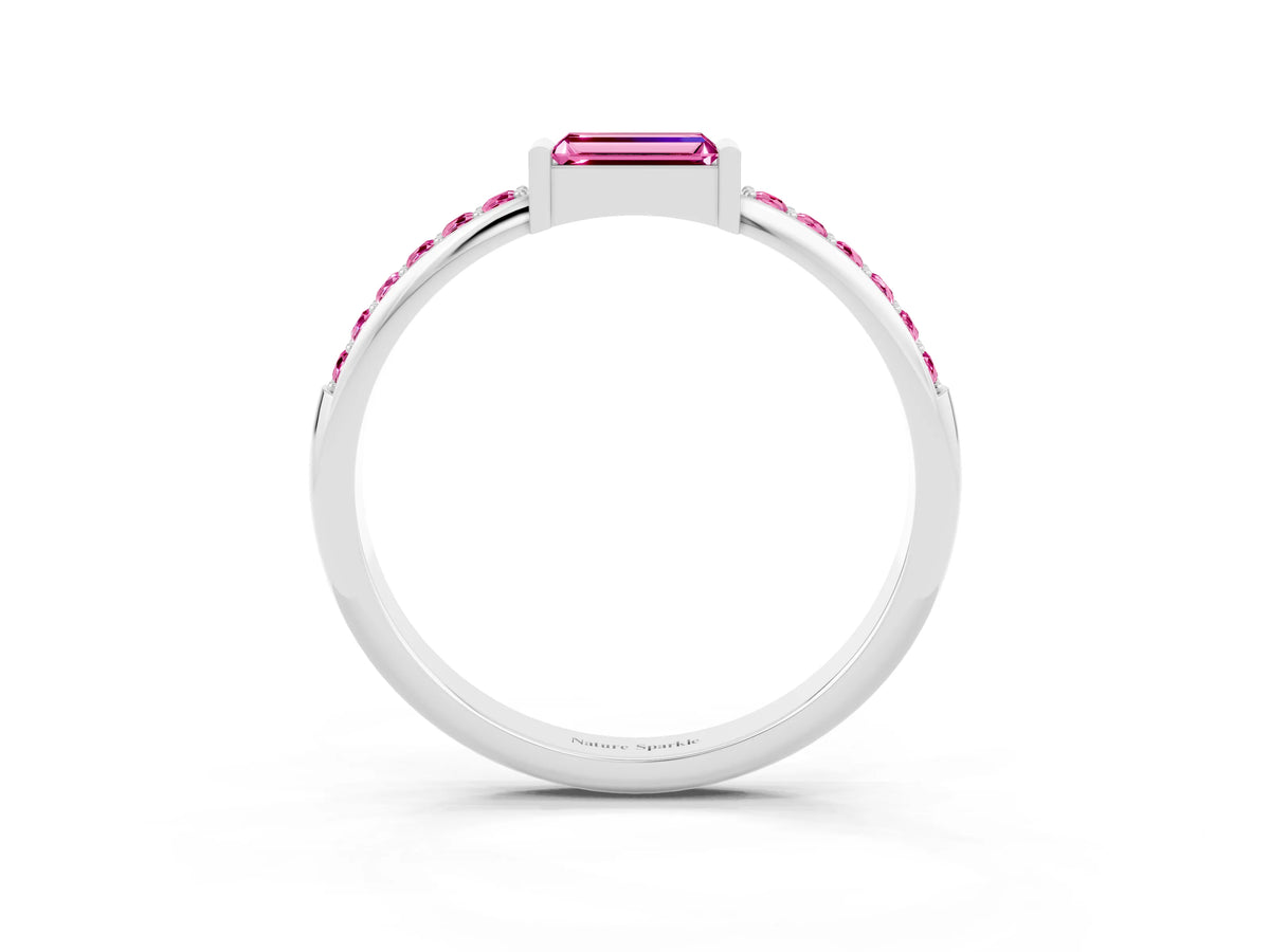 Baguette Pink Sapphire Pavé Band in Silver with Bar Setting_3