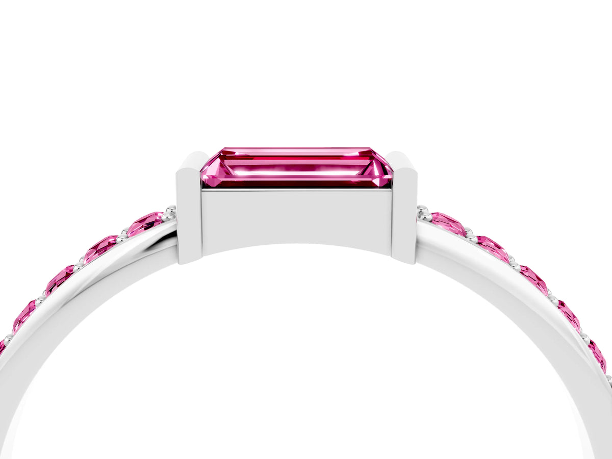 Baguette Pink Sapphire Pavé Band in Silver with Bar Setting_4