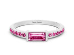 Baguette Pink Sapphire Pavé Band in White gold with Bar Setting