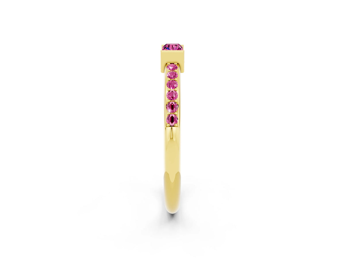Baguette Pink Sapphire Pavé Band in Yellow gold with Bar Setting_2