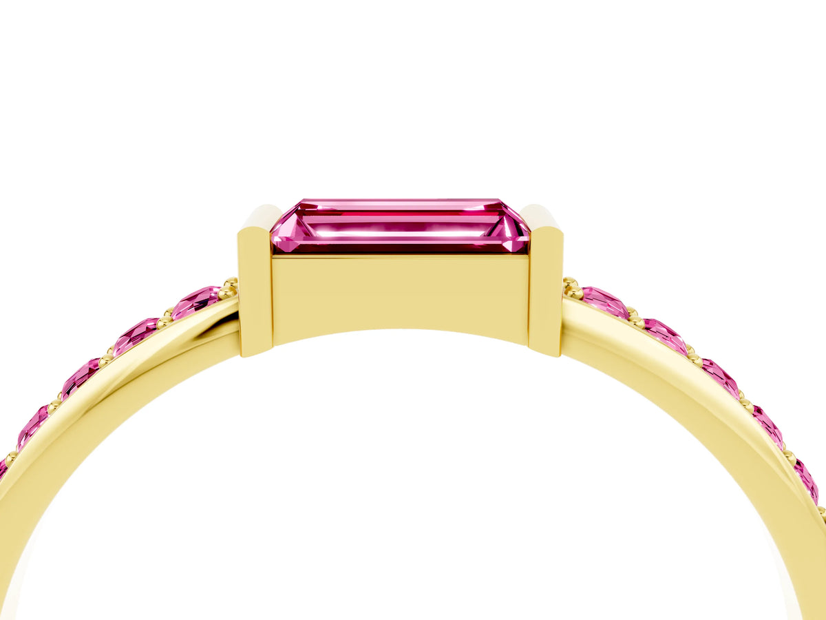 Baguette Pink Sapphire Pavé Band in Yellow gold with Bar Setting_4