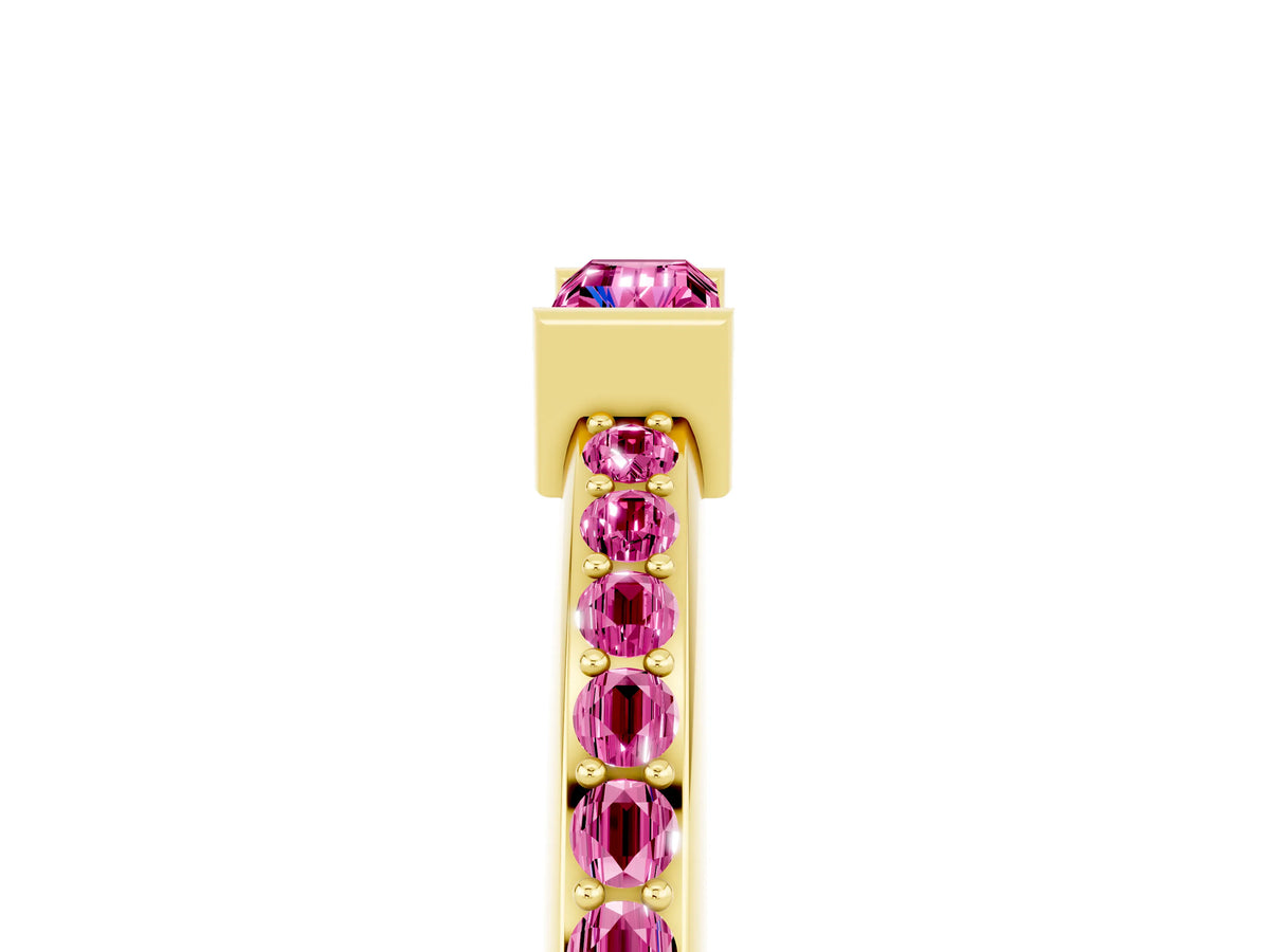 Baguette Pink Sapphire Pavé Band in Yellow gold with Bar Setting_5