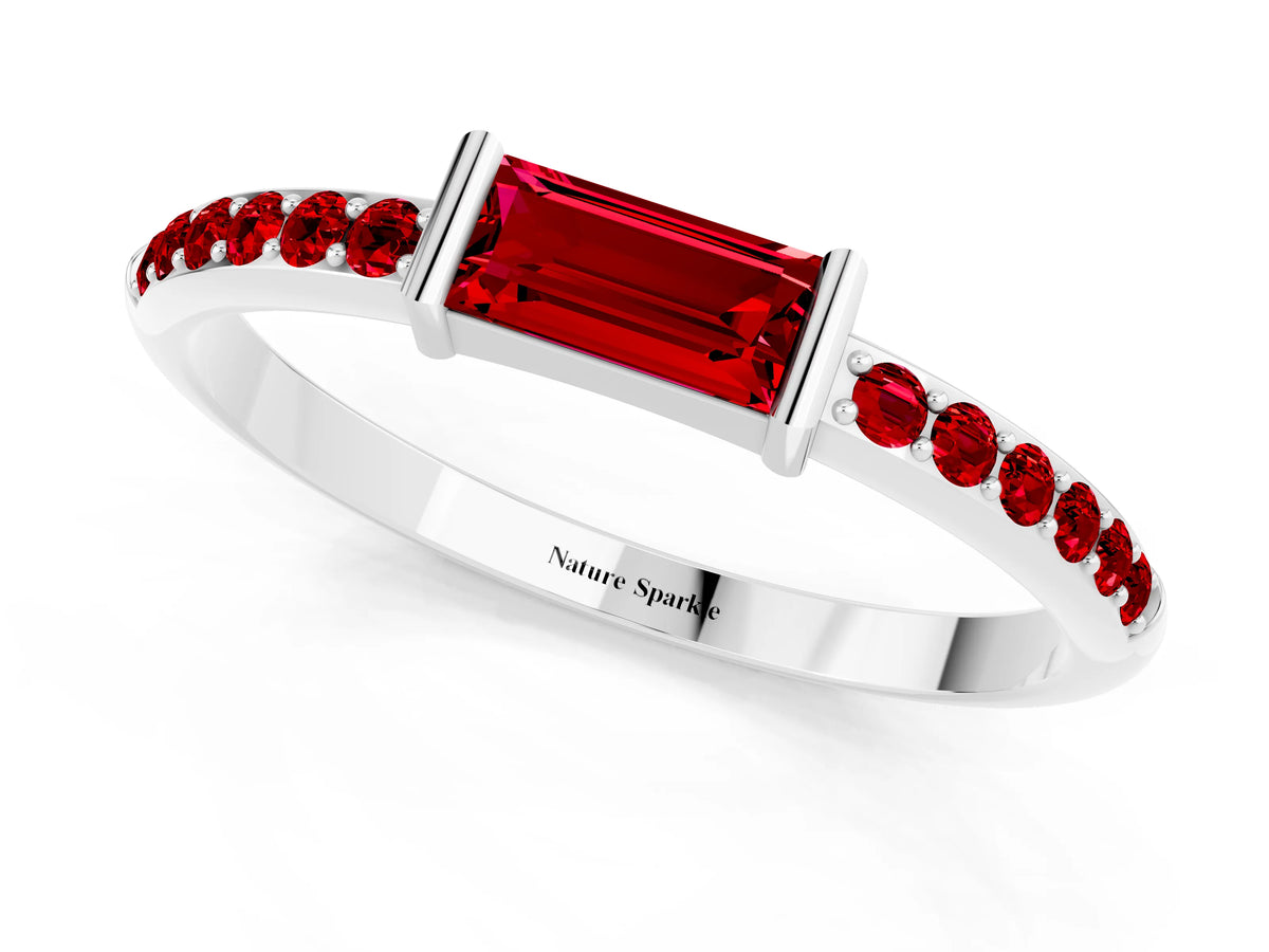 Baguette Ruby Pavé Band in Platinum with Bar Setting_1