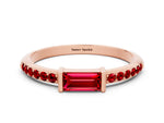 Baguette Ruby Pavé Band in Rose gold with Bar Setting