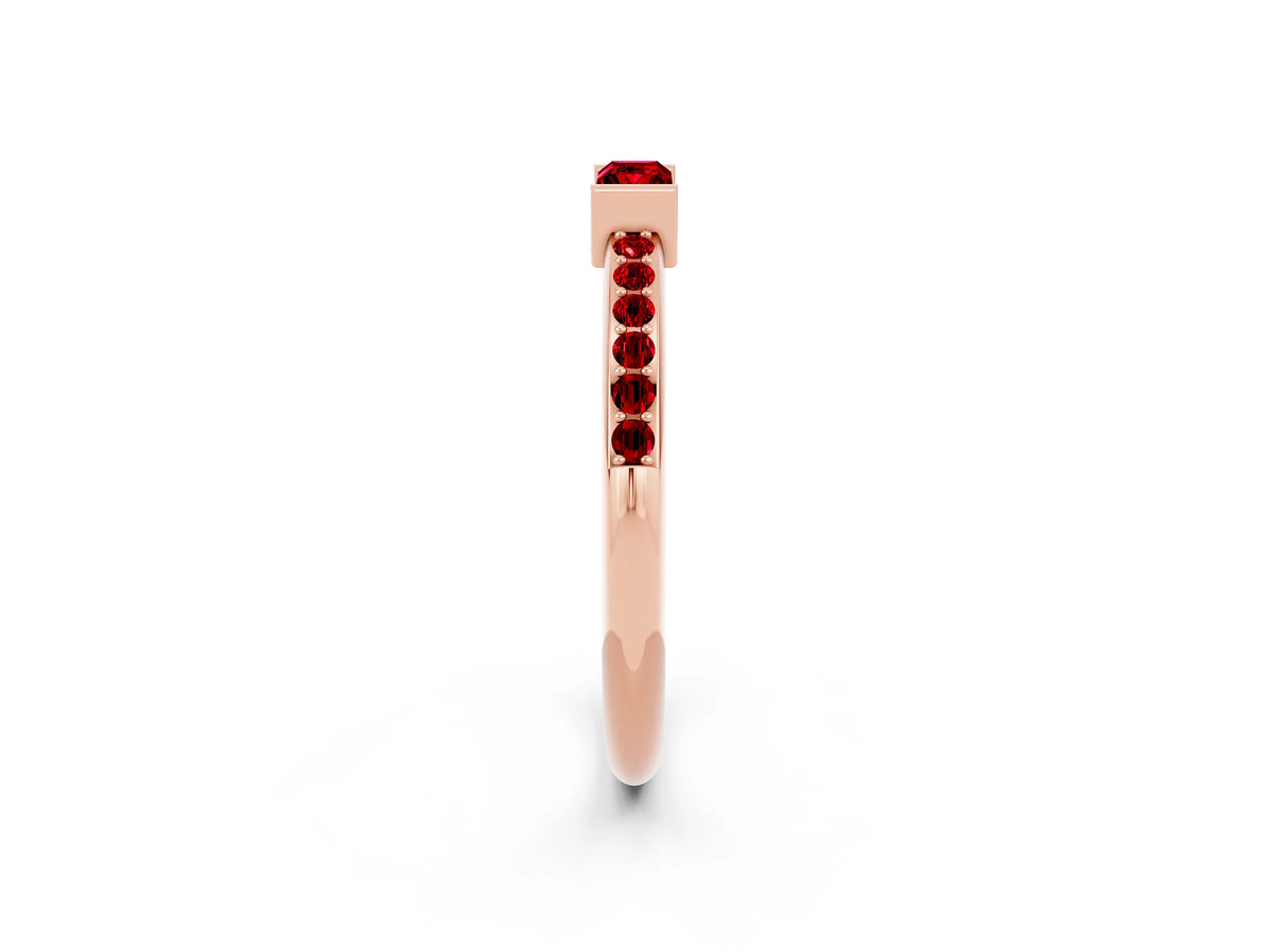 Baguette Ruby Pavé Band in Rose gold with Bar Setting_2